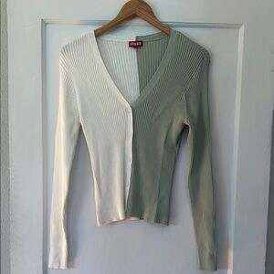 STAUD Ribbed Cardigan in Cream and Green